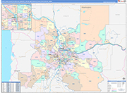 Portland-Vancouver-Hillsboro Metro Area Wall Map Color Cast Style
